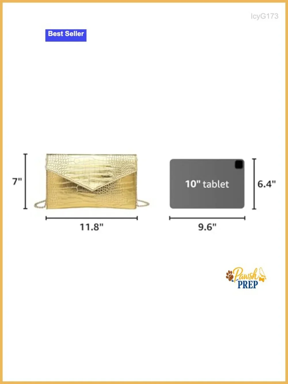 Gold Envelope Clutch Purse Metallic Faux Leather Handbag with Detachable Chain